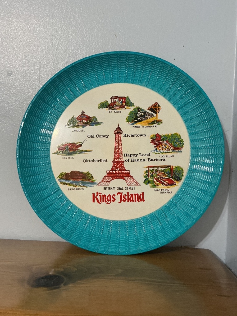 Vintage Kings Island Amusement Park Basket Weave Serving Tray 13 inch